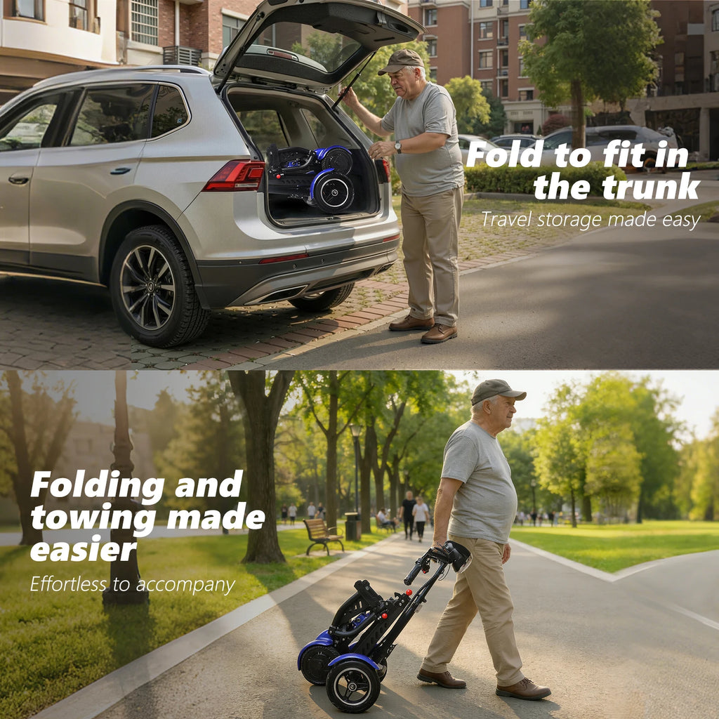 SUNNIGO Scooter Eléctrico Todoterreno de 4 Ruedas, Motor Dual de 500W, Batería de Litio de 36V 18Ah, Ligero, Plegable, Asiento Ajustable, Neumáticos Antideslizantes, Sistema de Frenos Seguro, Cómodo, Largo Alcance de 50km
