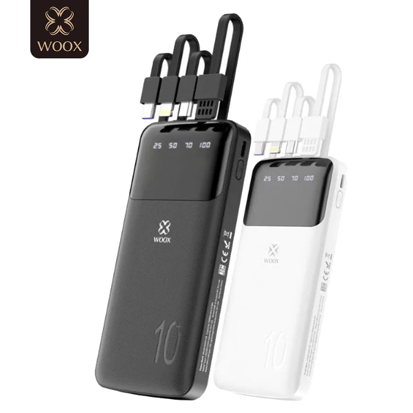 Batería Externa Portátil de 10000mAh con Cable USB-A/Micro/Tipo C/IP con Pantalla de 4 Pulgadas para iPhone 16 y Android