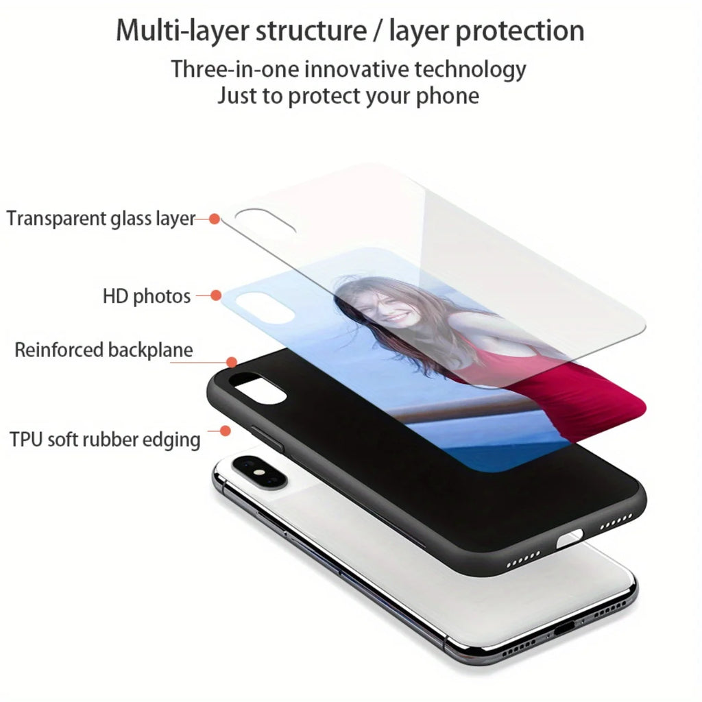 Funda de Cristal Espejo Personalizada con Foto para iPhone 17 16 15 14 13 12 Pro Max Mini 17Air 6 7 8 Plus XR SE X XS, Carcasa Protectora Única