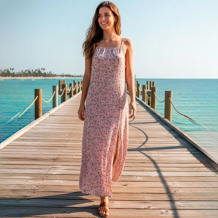 Maxi Vestido Playero Estampado – Diseño Halter de Verano (Color Sorpresa)