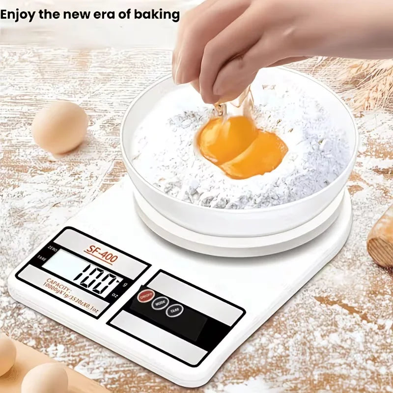 Báscula de Cocina Digital con Alta Precisión y Función Tara, Diseño Blanco Elegante con Pantalla LCD, Ideal para Hornear, Cocinar y Pesar Joyas, Pilas AAA no incluidas