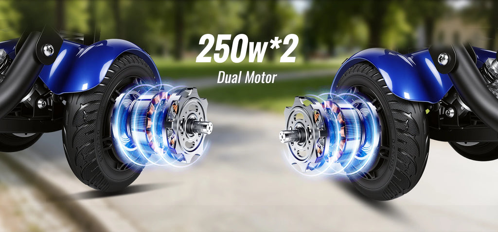 SUNNIGO Scooter Eléctrico Todoterreno de 4 Ruedas, Motor Dual de 500W, Batería de Litio de 36V 18Ah, Ligero, Plegable, Asiento Ajustable, Neumáticos Antideslizantes, Sistema de Frenos Seguro, Cómodo, Largo Alcance de 50km