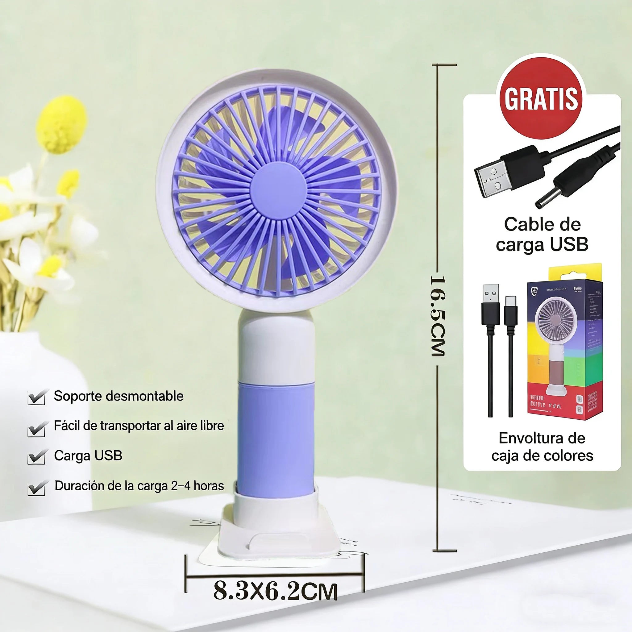 Ventilador mini portátil recargable por USB, ventilador de mano 2 en 1, con soporte para celular, ventilador de escritorio pequeño, funcionamiento silencioso, arga duración de batería, apto para múltiples escenarios.