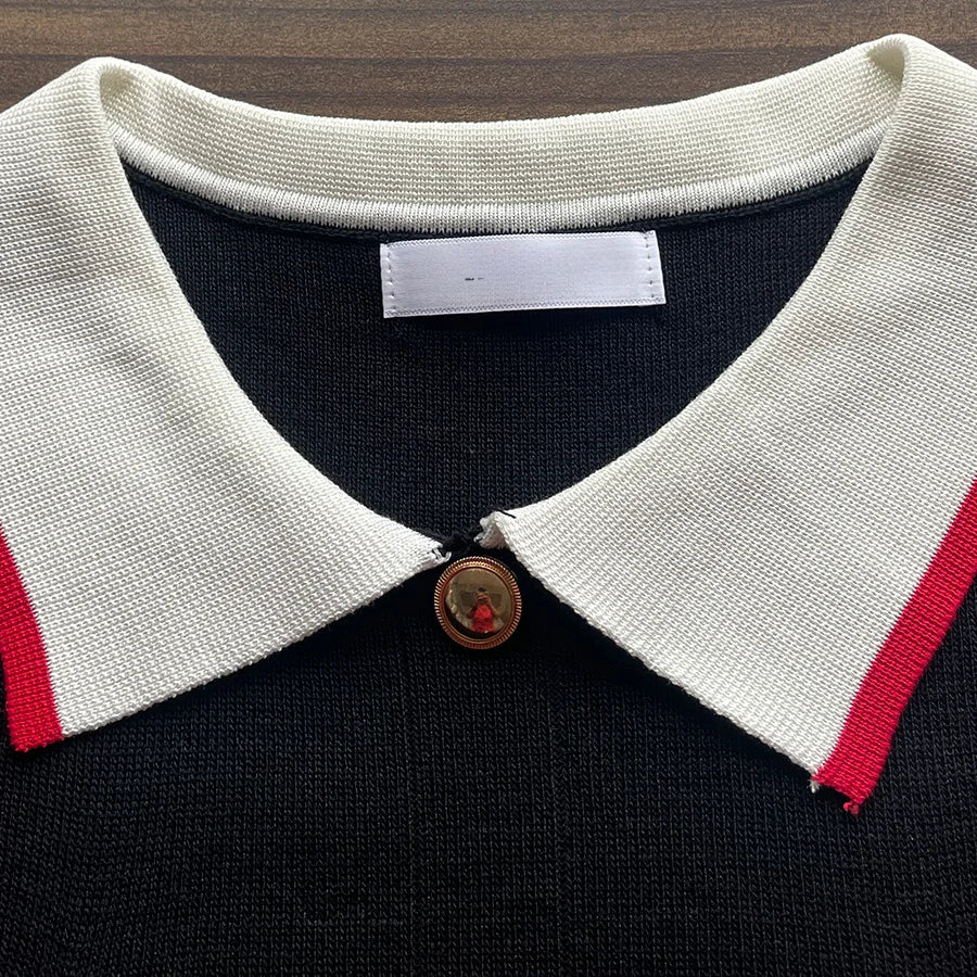 Blusa Tipo Polo De Tejido De Punto Con Botones Y Bolsillos Elegante Casual