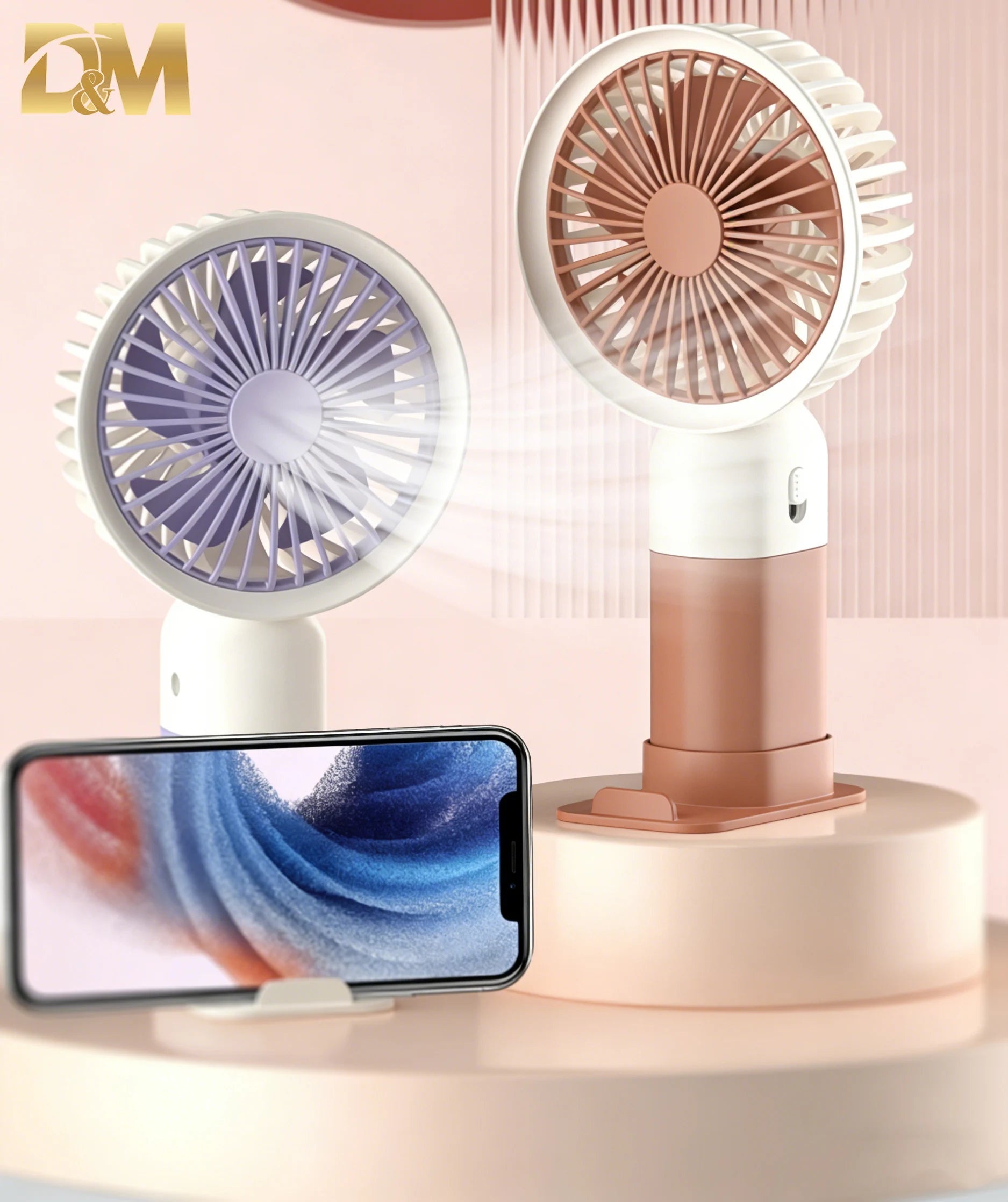 Ventilador mini portátil recargable por USB, ventilador de mano 2 en 1, con soporte para celular, ventilador de escritorio pequeño, funcionamiento silencioso, arga duración de batería, apto para múltiples escenarios.