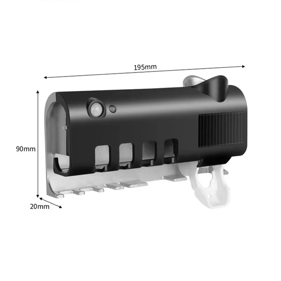 1 soporte de cepillo de dientes de pared con distribuidor automático de pasta de dientes de gas, se puede instalar sin perforación, accesorio de baño multifuncional, ahorro de espacio