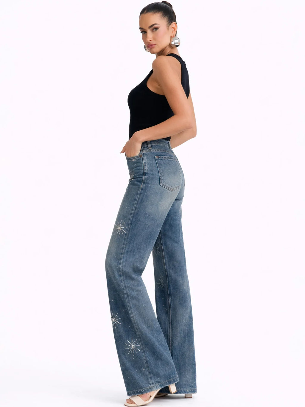 Pantalón de mujer Mezclilla corte Recto estilo Ancho Tiro Alto Demin Mujer Jeans