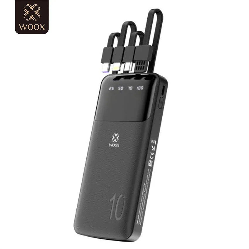 Batería Externa Portátil de 10000mAh con Cable USB-A/Micro/Tipo C/IP con Pantalla de 4 Pulgadas para iPhone 16 y Android