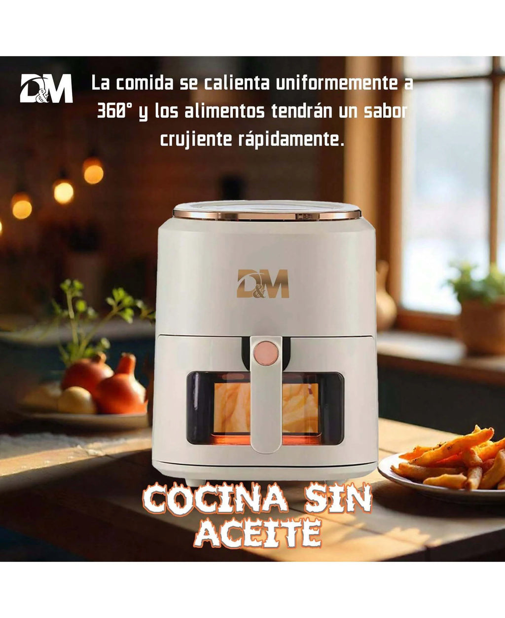Freidora de Aire 7.5L XXL con Ventana Visual, 10 Programas Automáticos, Cocción Sin Aceite 360°, Antiadherente, Temporizador, Ideal para Pollo/Papas/Pizza, Hogar y Oficina.