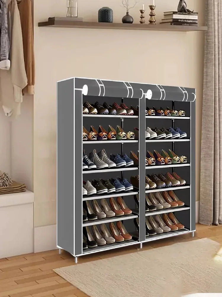 Zapatera Doble Organizador Cubierta de Tela Impermeable, Estante con Estructura de Acero de 6 Niveles, Zapatero Ahorrador de Espacio, Multifuncional de Fácil Armado
