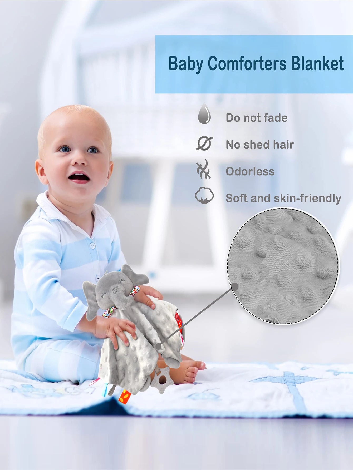 Manta de seguridad para bebé, elefante con etiquetas, sonajeros mordedores, manta suave móvil, juguete acogedor, Animal relleno para bebés, regalo para recién nacidos