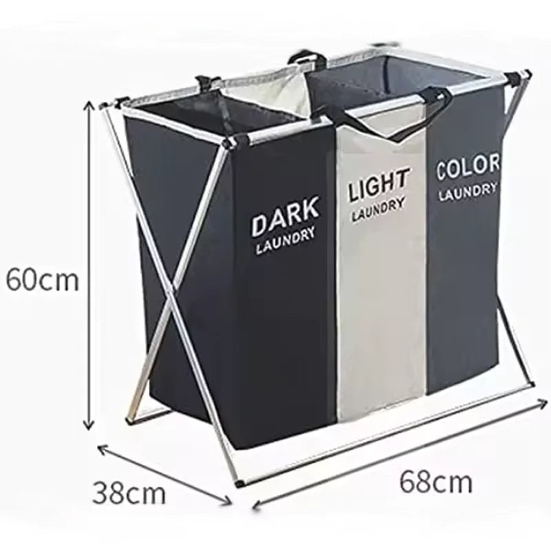 Cesta de Ropa Sucia Plegable Impermeable con 3 Compartimentos, Bolsa de Almacenamiento Organizador para Lavandería