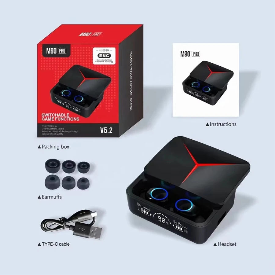 Wireless In-Ear Sports Earbuds M90 with Microphone And Noise Cancellation for Gaming, Sports, And Running/Exercise, Black Color