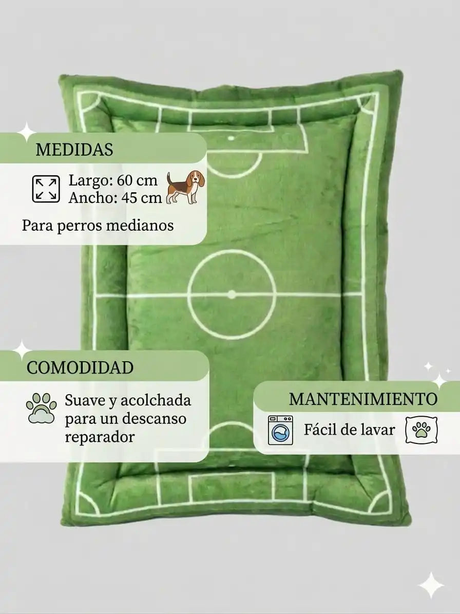 Cama de Perro Cuadrada Estilo Cancha de Fútbol Muebles para Perros y Gatos Diseño Moderno y Deportivo Ideal para Hoga