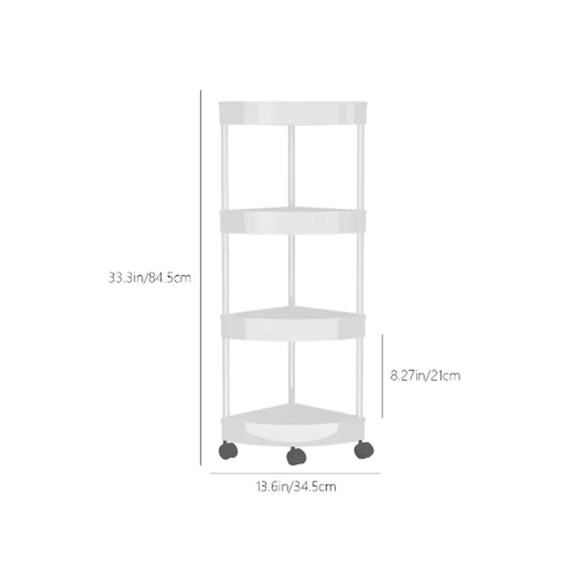 Carrito Esquinero Organizador 4 Niveles, Estante de Almacenamiento con Ruedas 360°, Estante Multiusos para Baño Cocina Hogar, Gran Capacidad Ahorrador de Espaque Resistente