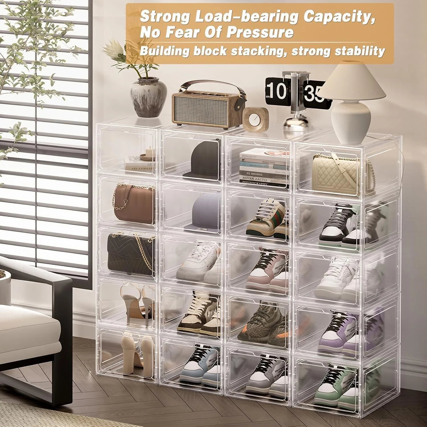 Caja de almacenamiento de zapatos transparente apilable de 1 pieza - Bolsa de almacenamiento de caja de zapatos de acrílico con caída frontal, caja de zapatos gruesa y resistente para guardar zapatos, bolsos, sombreros