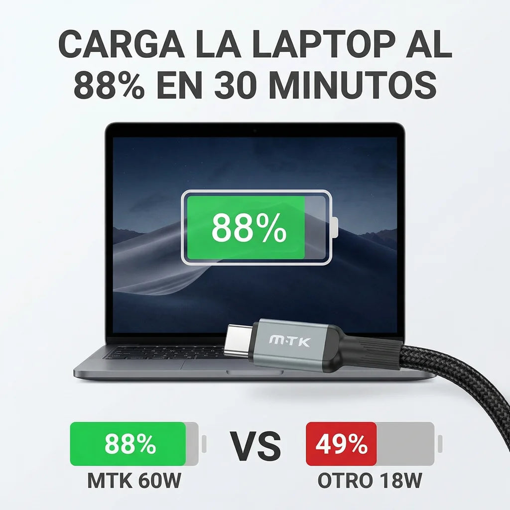 60W Cable USB C 1M Carga Rápida Trenzado – Compatible con iPhone 16/15, Galaxy S24/S23, Pixel, MacBook Air/Pro, iPad Pro, CarPlay, Android Auto (Blanco/Nergo)