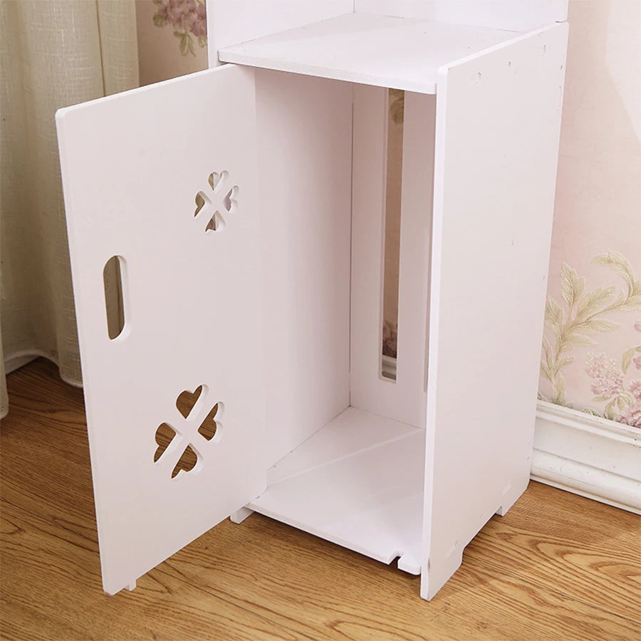 Estante de esquina independiente, estante de almacenamiento de baño independiente, estante de almacenamiento de baño de madera blanca, ahorro de espacio, gabinete de almacenamiento de baño estrecho, adecuado para espac