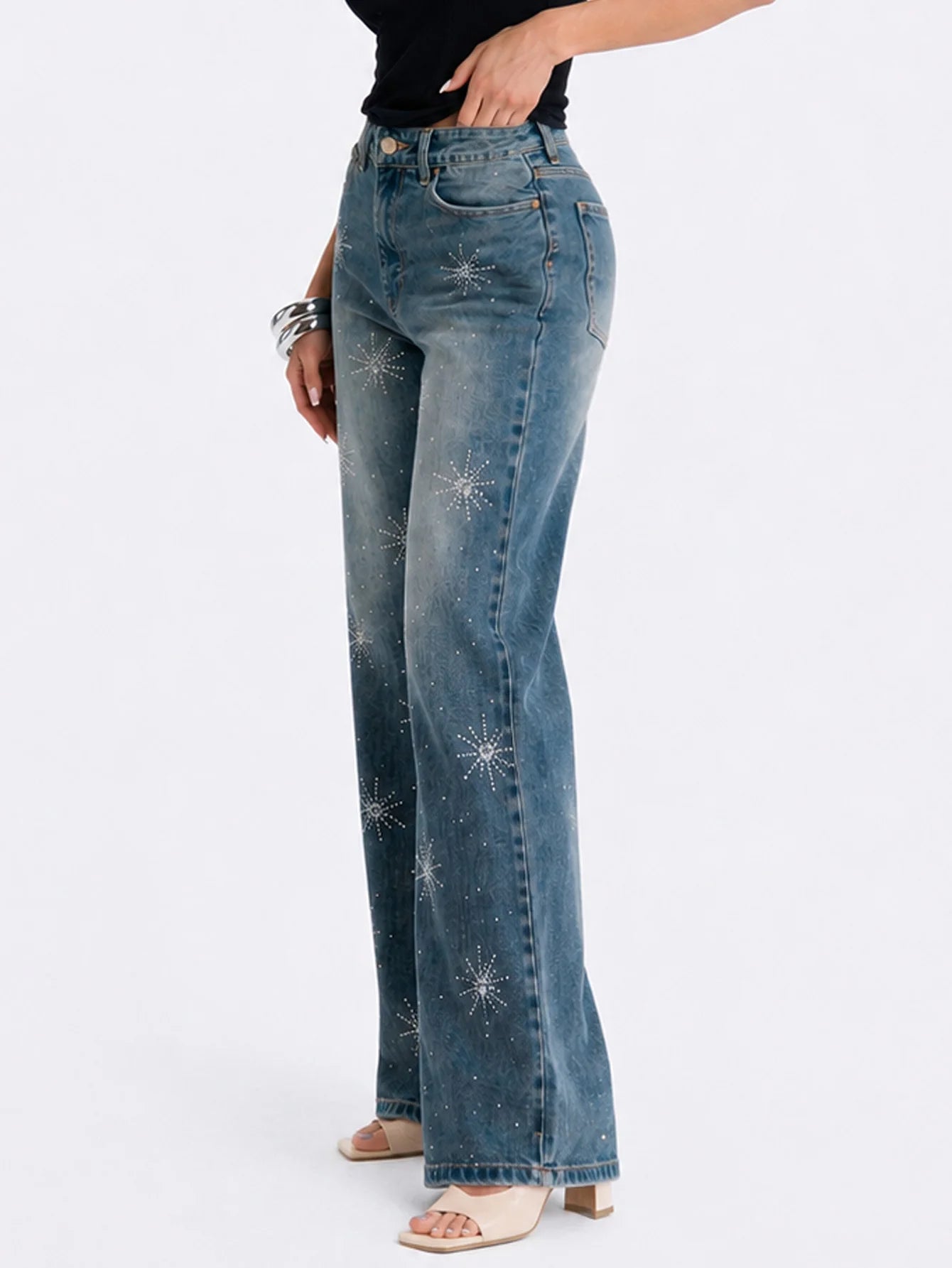 Pantalón de mujer Mezclilla corte Recto estilo Ancho Tiro Alto Demin Mujer Jeans