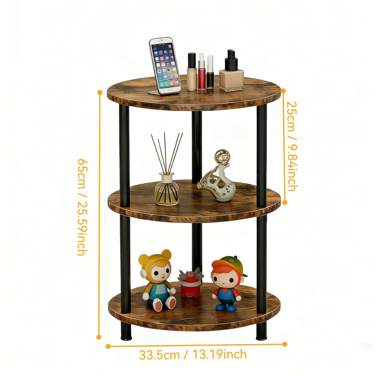 Mesita Auxiliar Redonda Mini, Mesita de Madera de 3 niveles , Ideal como Mesa de Centro, Mesita Lateral de Sofá y Mesita de Noche, 33.5X33.5cm