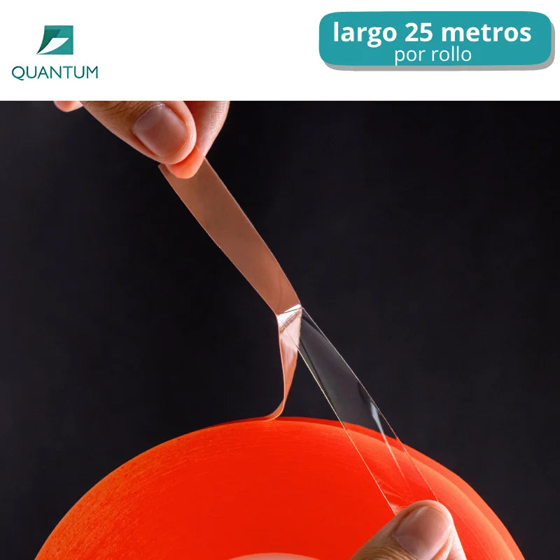Cinta Adhesiva de Doble Cara PET Transparente de 25 Metros, de 12 mm de ancho, Cinta Adhesiva Poliéster Transparente liner Rojo, reparación pantalla teléfono móvil y manualidades