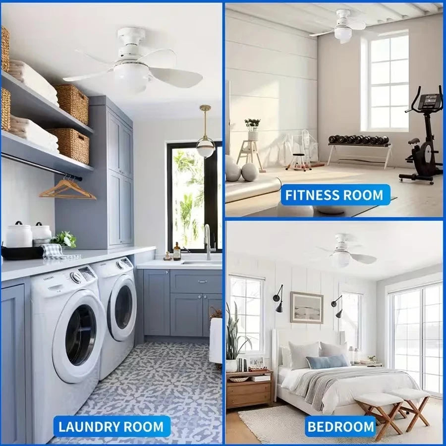 Ventilador de techo inteligente E27 con control remoto y luz LED - Enchufe multifuncional, ventilación ajustable, diseño simple, fácil instalación, ideal para toda la familia, perfecto para baños