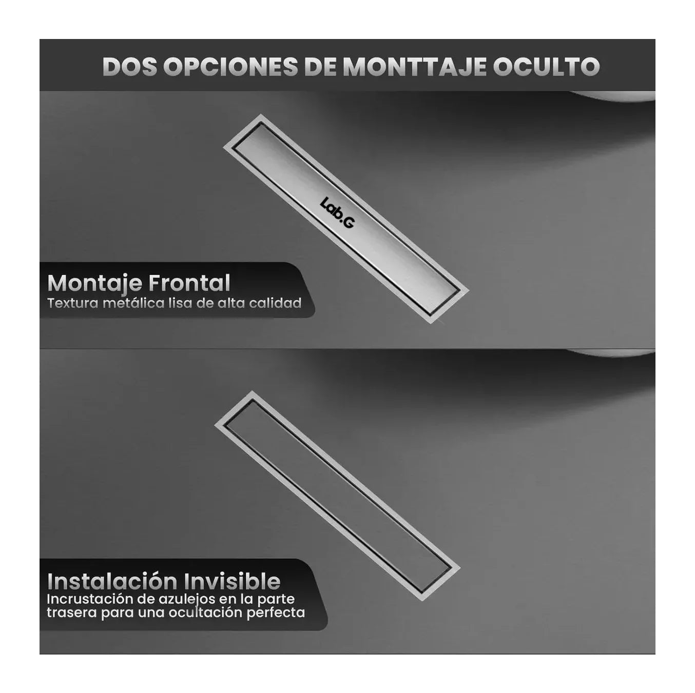 Coladera Desagüe Invisible Lab.G Baño Anti Olor Lineal Inoxi 30*10cm Gris