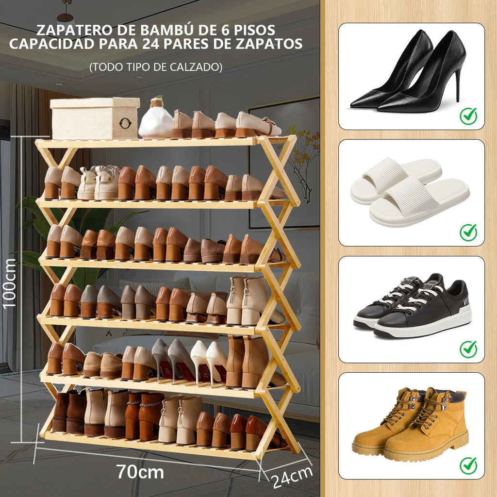 1pieza Estante de zapatos plegable de bambú, almacenes locales instalación gratuita en interiores, estante de almacenamiento de varias capas, dormitorio, hogar, puerta de almacenamiento, artefacto,