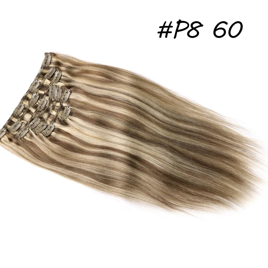 Extensión de cabello humano con Clip, extensiones de cabello humano Remy Natural de doble trama, extensiones de cabello brasileño con Clip