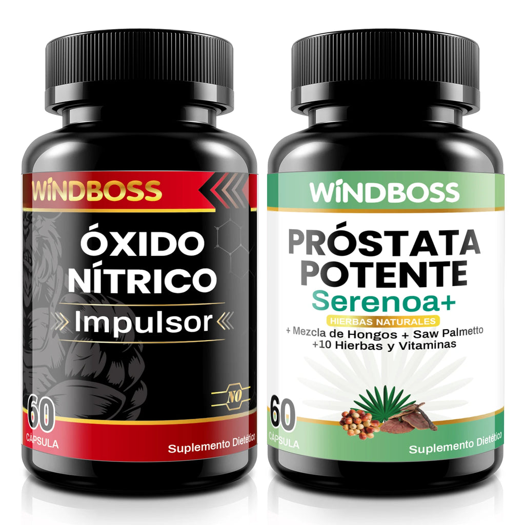 Windboss Suplemento para Hombres – Soporte para Próstata y Circulación – Extractos Naturales, Aminoácidos, Minerales – Saw Palmetto, L-Arginina, Maca, Zinc – Paquete 2 Frascos