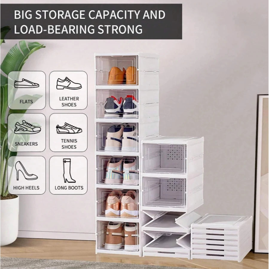 Zapatero apilable de plástico transparente, caja de almacenamiento de zapatillas, organizador de zapatos plegable, a prueba de polvo, gabinete de ahorro de espacio
