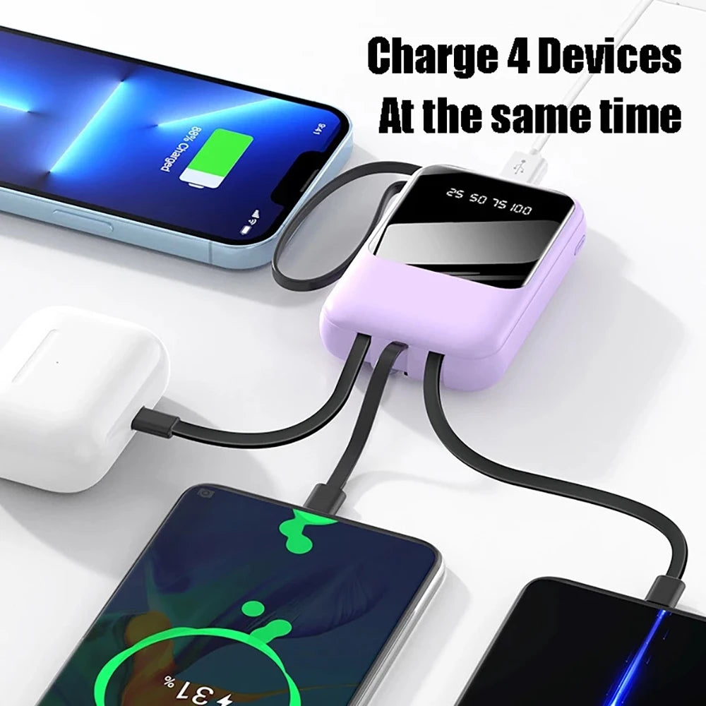 Power Bank Batería Portátil 20000mah carga rápida incorporada con pantalla digital de 4 cables Banco de energía externo
