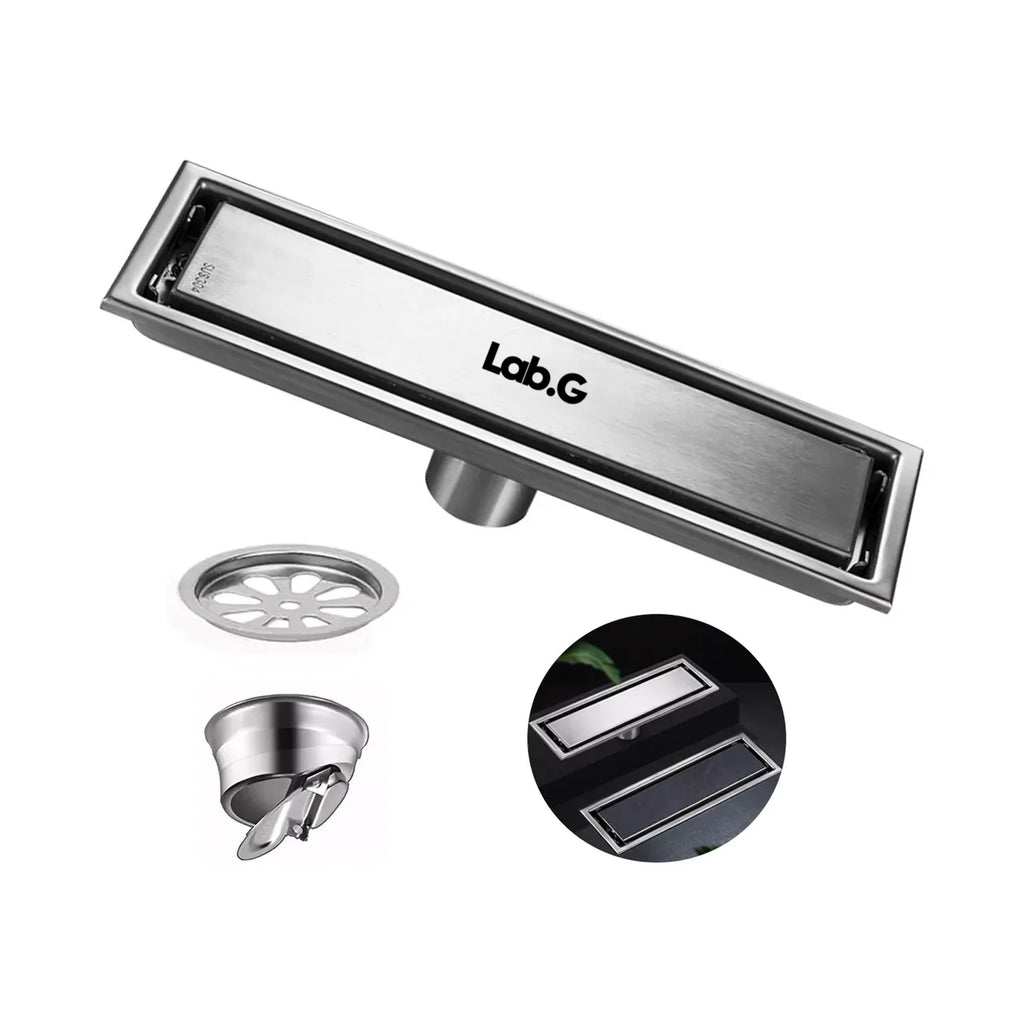 Coladera Desagüe Invisible Lab.G Baño Anti Olor Lineal Inoxi 30*10cm Gris