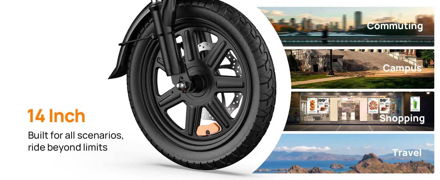 Urlife E-Bike 14 pulgadas plegable 500W 48V 7.5Ah extraíble y carga rápida 40 millas suspensión delantera hidráulica frenos de disco duales Naviga