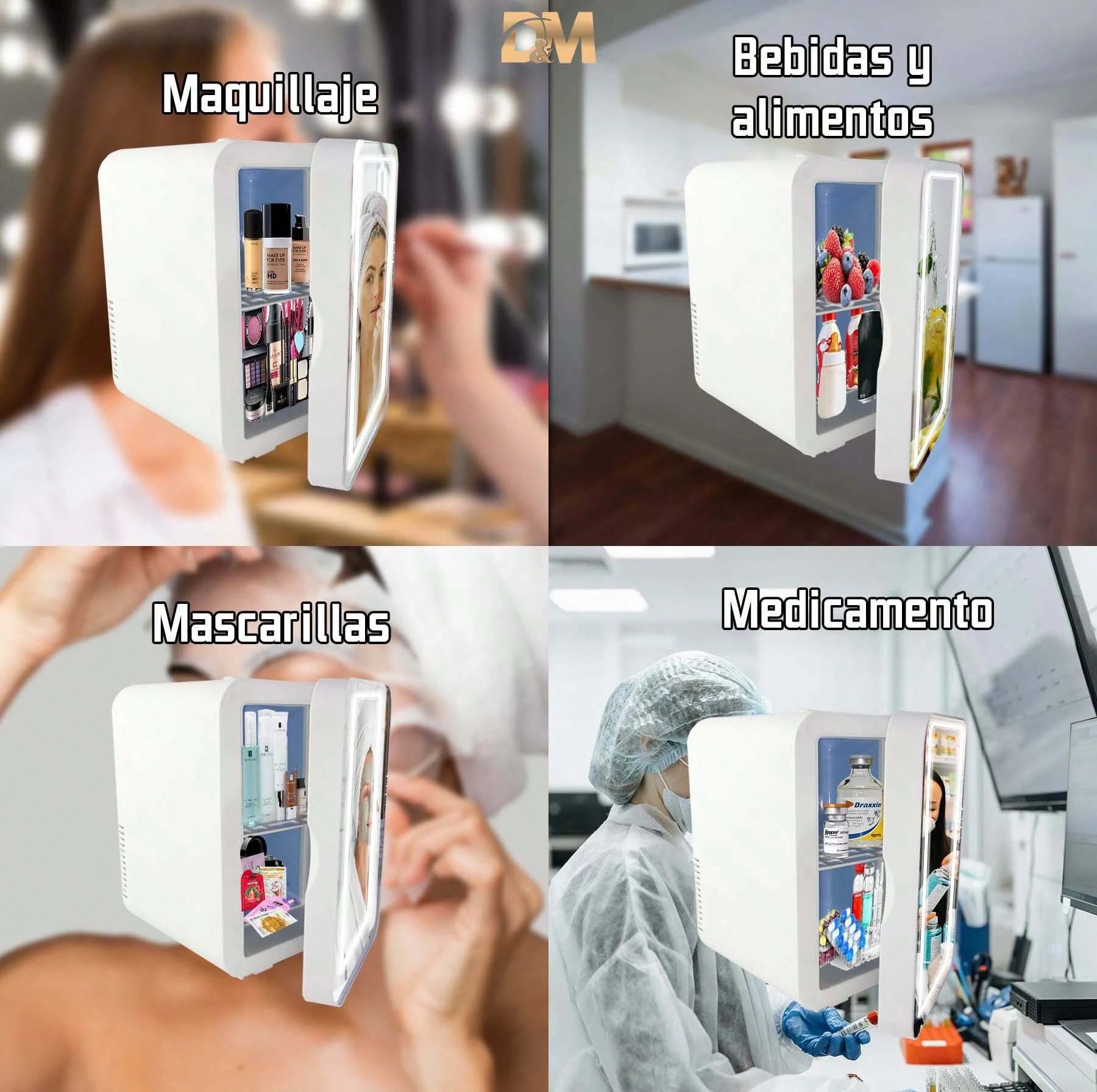Mini Refrigerador Portátil para Cuidado de la Piel con Espejo y Luz LED Regulable, Nevera Compacta para Cosméticos, Bebidas y Leche Materna, Ideal para Hogar, Oficina, Viajes y Camping.