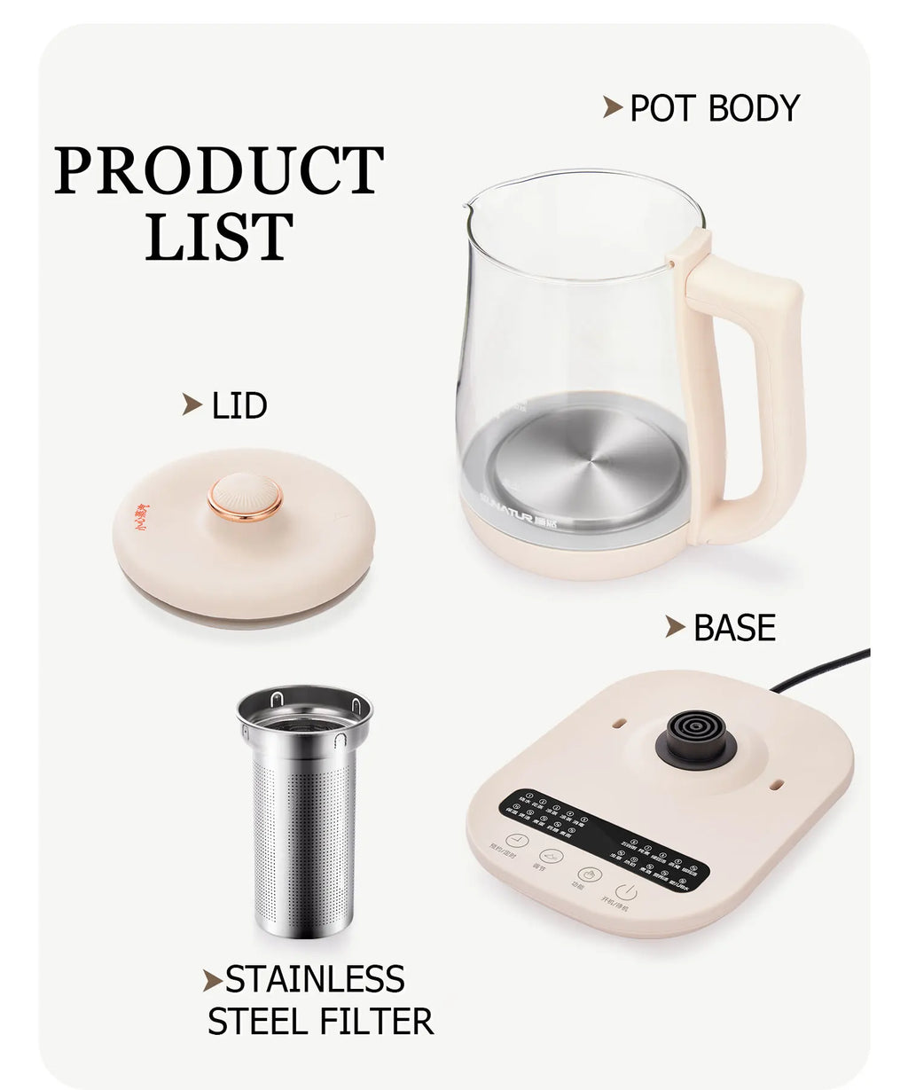 SUNATUR-hervidores eléctricos de vidrio, olla saludable multifunción de 220V, leche, fruta, té, café, agua, 800W, preservación del calor las 24 horas