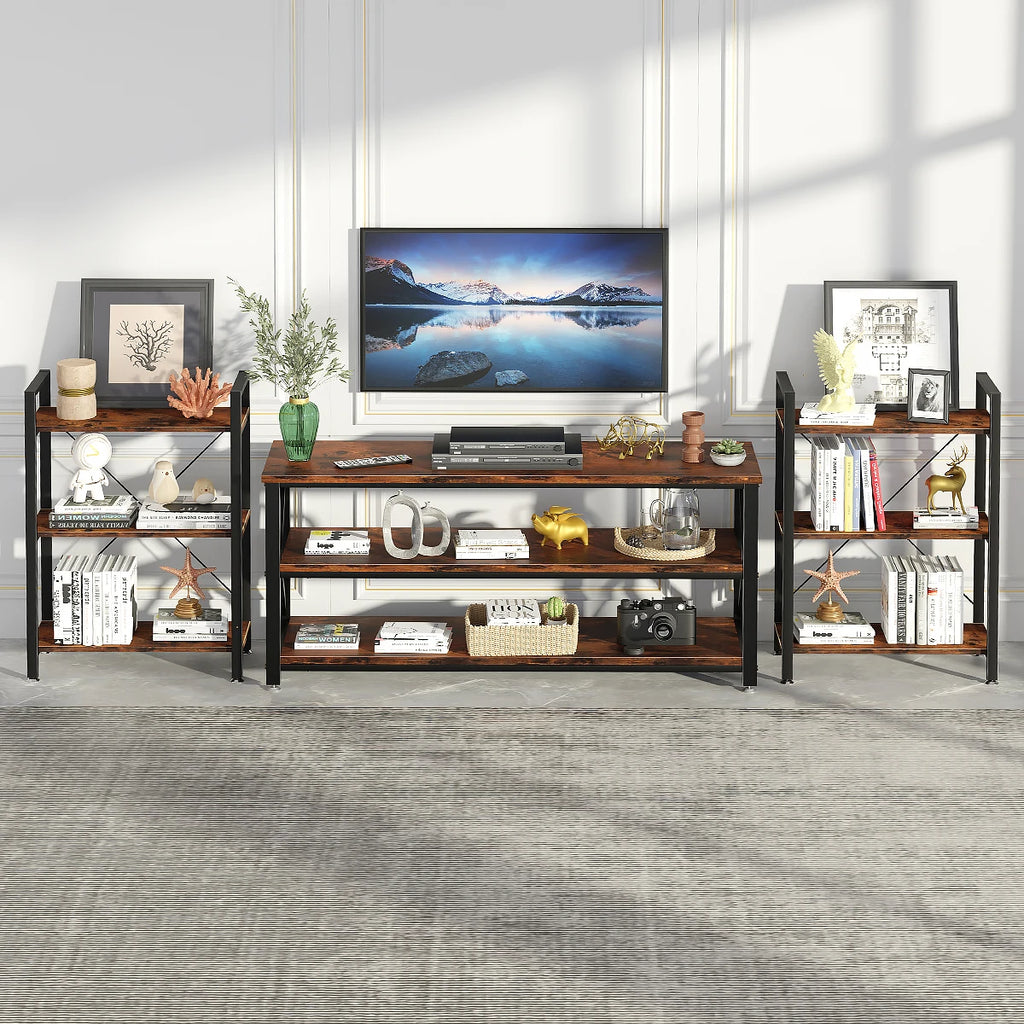 Mesa Consola Industrial de 3 Niveles, Estantería de Almacenamiento para Entrada, Sala y Recámara, 120x40x60 cm, Madera Rústica y Marco de Metal