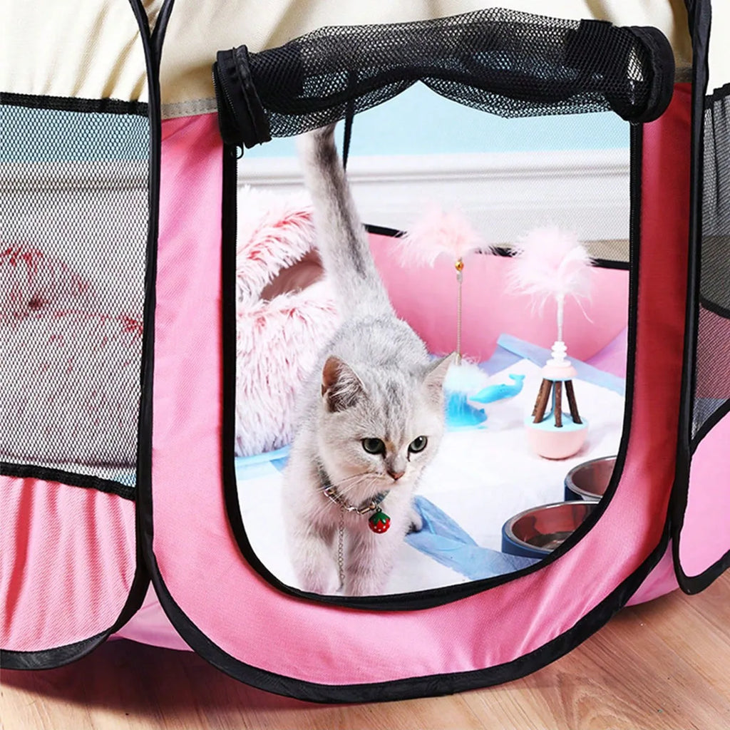 Plegable Duradero Y Portátil Lona De Oxford Valla De La Sala De Partos Para Mascotas Nido De Gato De Jaula De Perro Octogonal