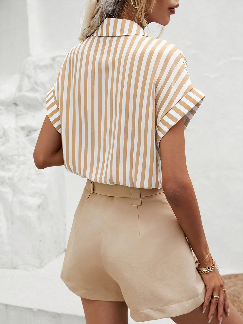 Blusas casuales para dama a rayas de primavera y verano,Tops de cárdigan de manga corta de murciélago de moda