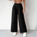 Pantalones de mujer minimalistas de cintura alta y pierna ancha para oficina,con bolsillos laterales plisados,adecuada para uso diario