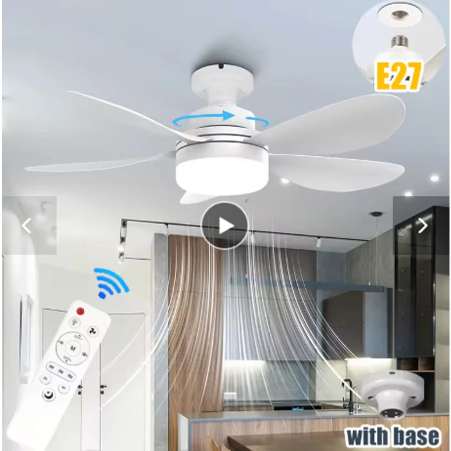 Ventilador de techo atornillado con casquillo de luz, ventilador de techo remoto con luz, 3 velocidades regulables para dormitorio, cocina, sala de estar