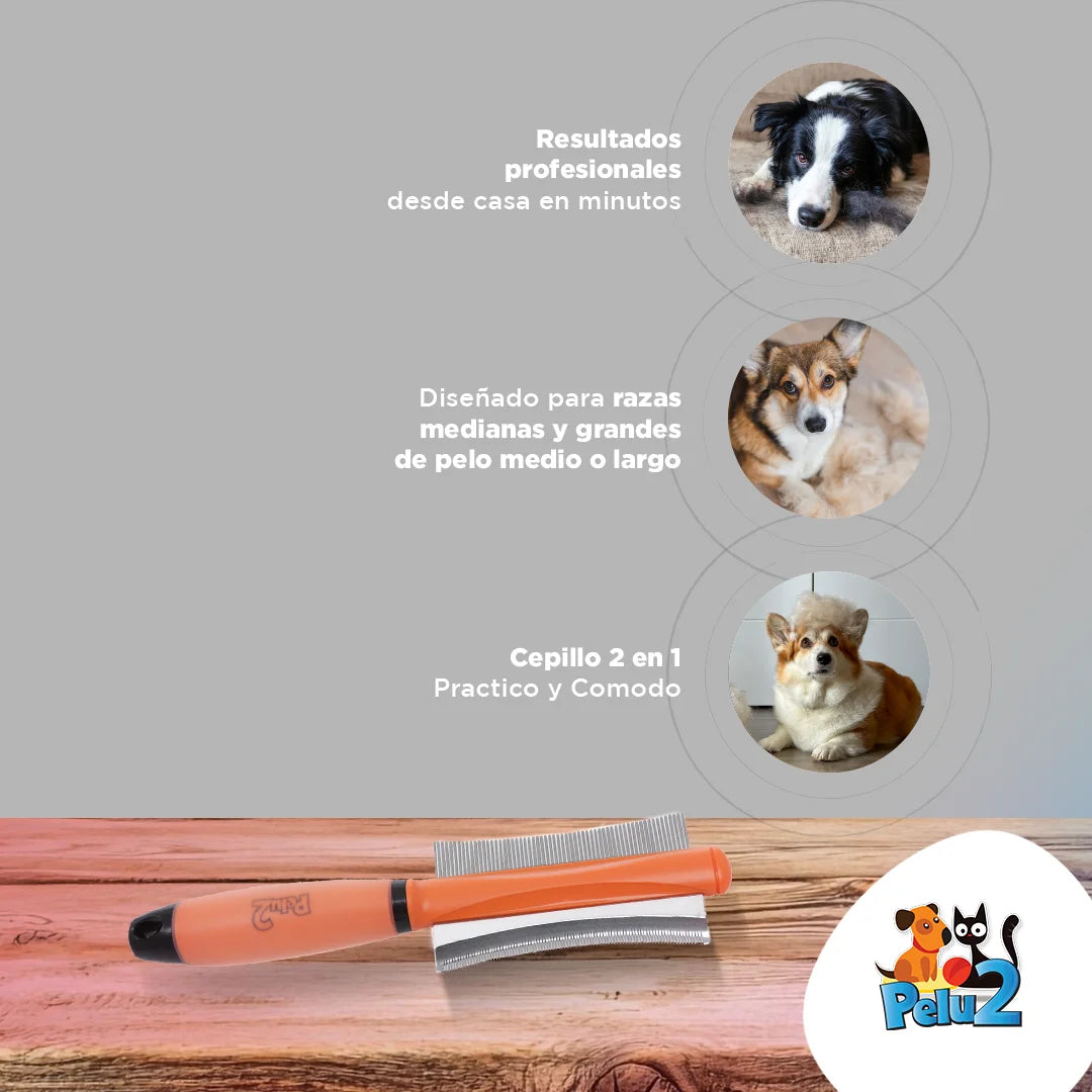 Cepillo Peine Deslanador Desenreda Y Deslana 2 En 1 Pelu2 para Perros