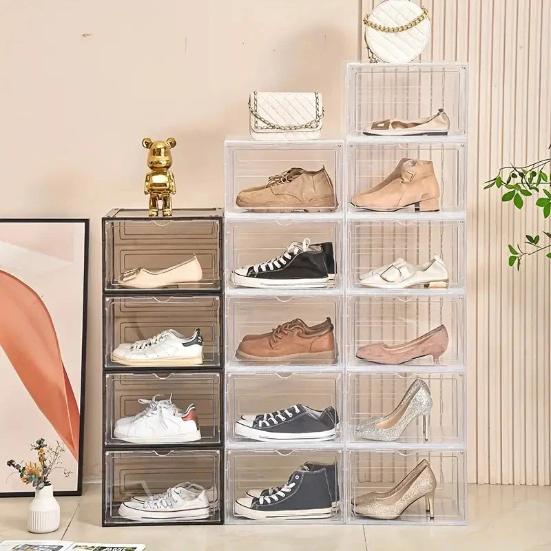 Caja de almacenamiento de zapatos transparente apilable de 1 pieza - Bolsa de almacenamiento de caja de zapatos de acrílico con caída frontal, caja de zapatos gruesa y resistente para guardar zapatos, bolsos, sombreros