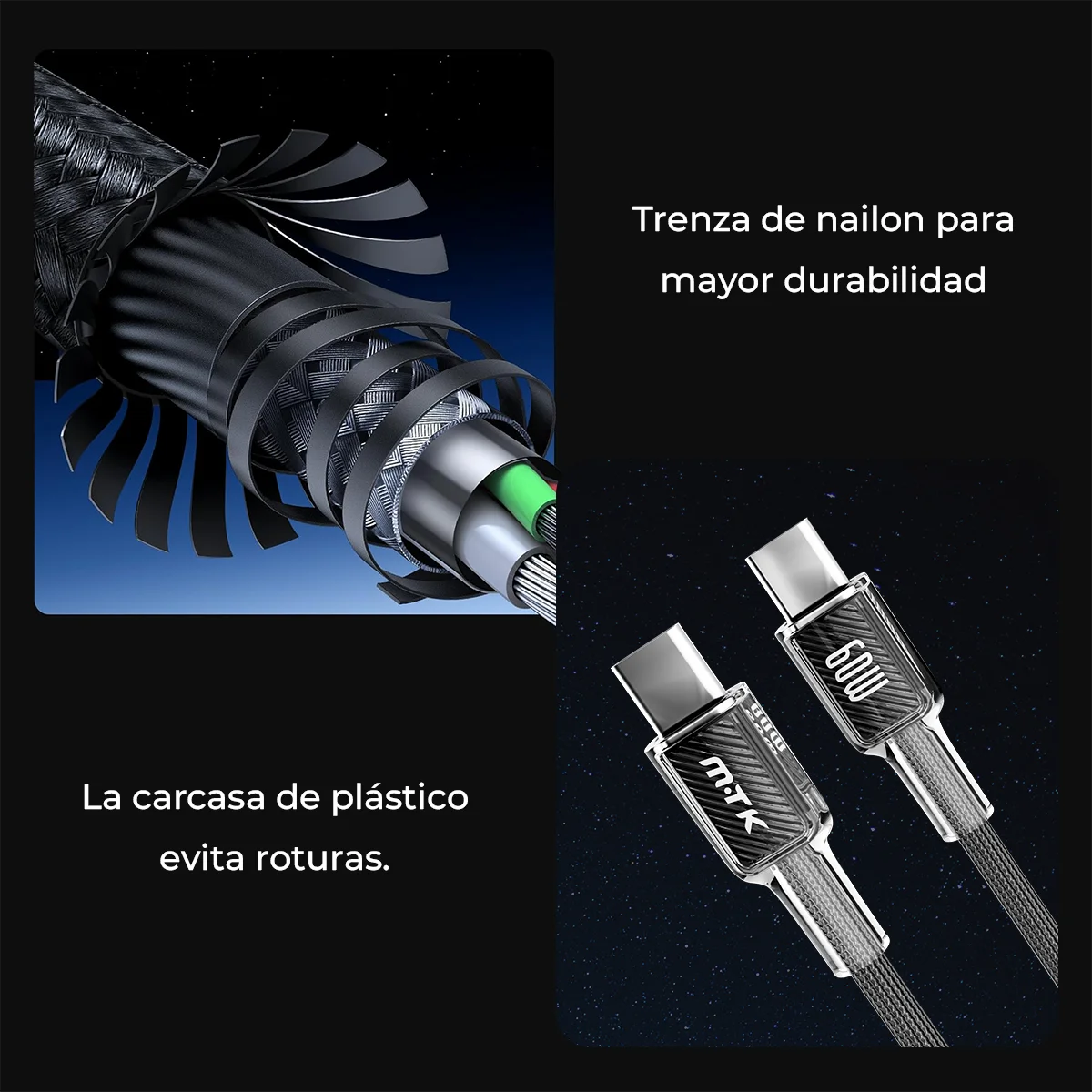 60W Tipo C Cable 3.3FT(1M) - 2pcs Tipo C Cord Soporte de sincronización de datos y carga Compatible con Laptop|Power Bank|Smart Phone