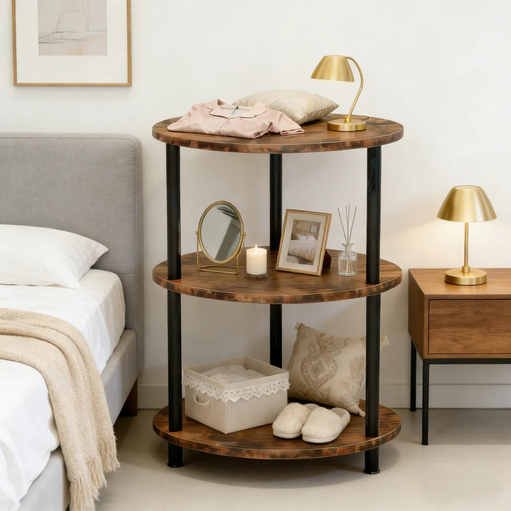 Mesita Auxiliar Redonda Mini, Mesita de Madera de 3 niveles , Ideal como Mesa de Centro, Mesita Lateral de Sofá y Mesita de Noche, 33.5X33.5cm