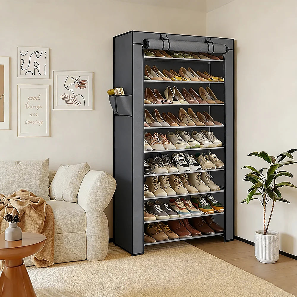 Estante de Zapatos de 9 Niveles Antipolvo, Zapatero con Gran Capacidad, Armario de Tela Ajustable para Hogar y Dormitorio