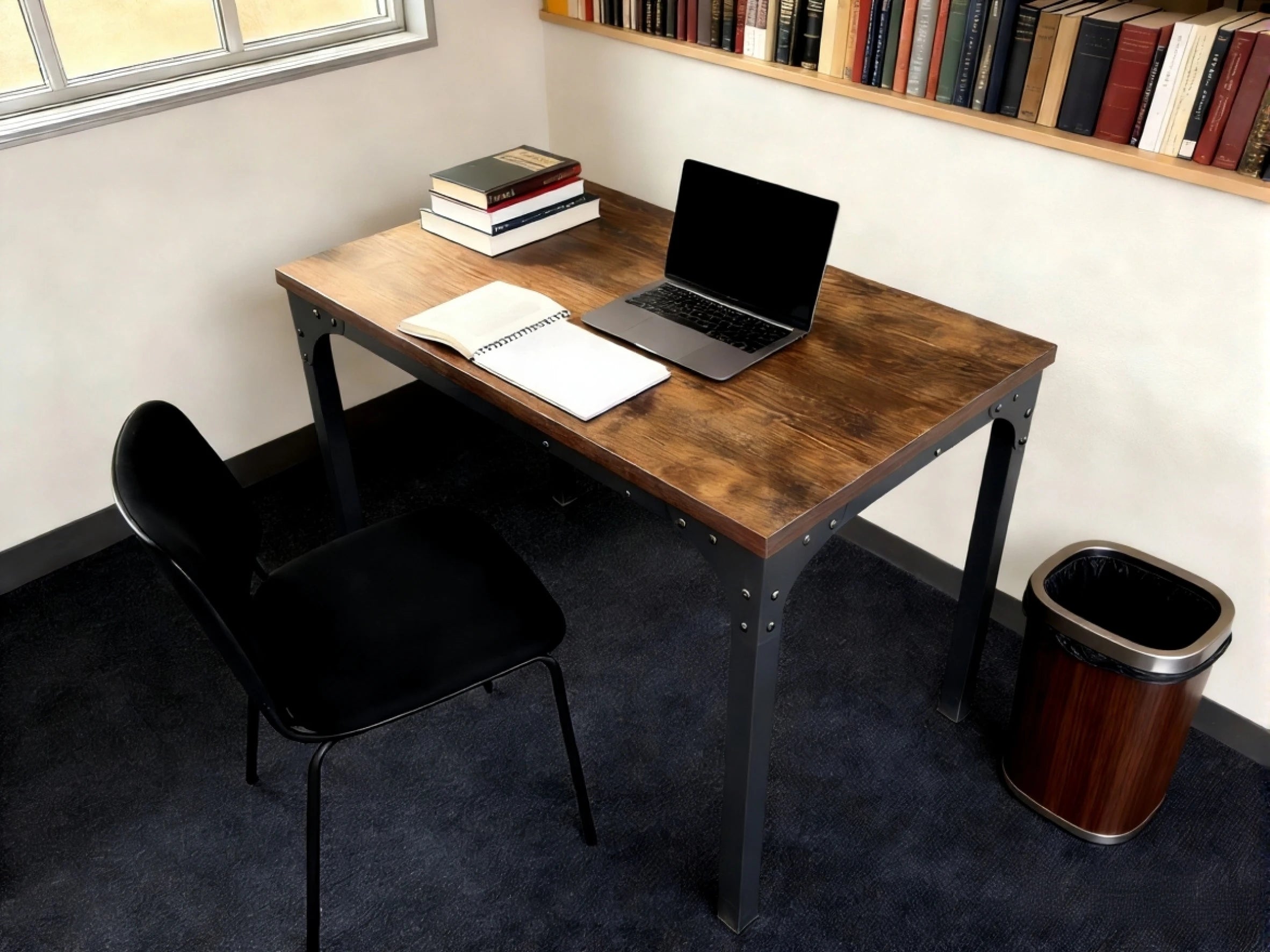 Mesa Comedor Rectangular Extensible para 4-6 Personas, Tapa Madera Negra con Revestimiento Polvo Negro en Patas Metal, Mesa Comedor Grande con Hoja Extensible Separada Mesa de Escritorio con Superficie Plegable