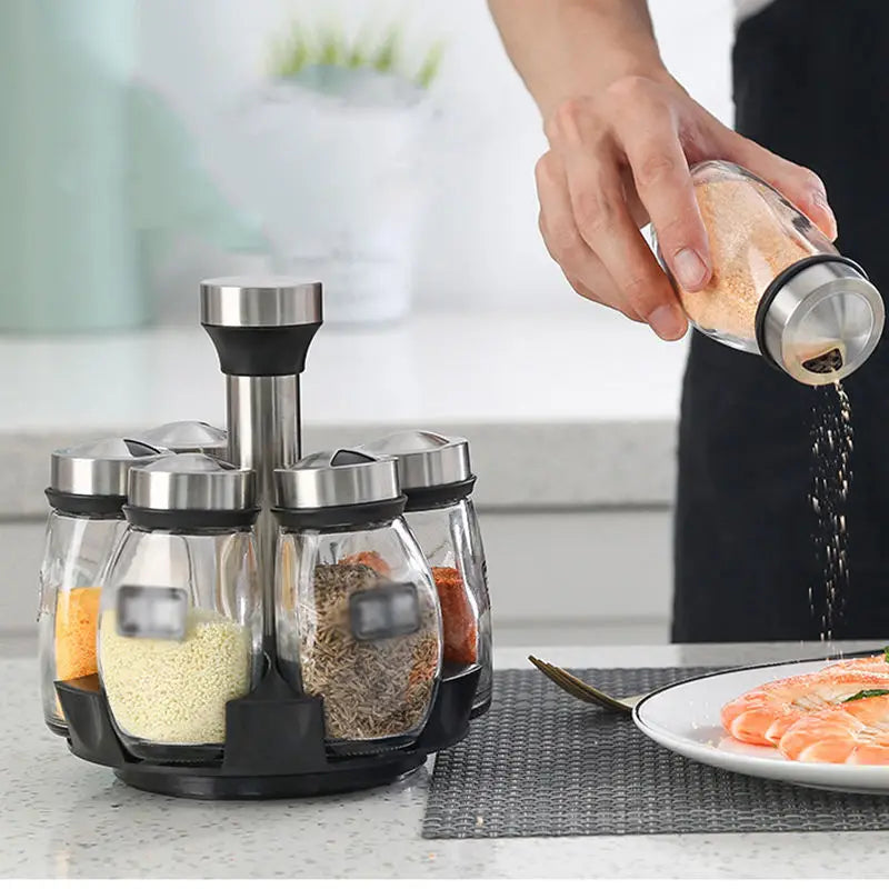 Estantería giratoria de vidrio para almacenamiento en cocina, a granel: estantería giratoria para condimentos que ahorra espacio