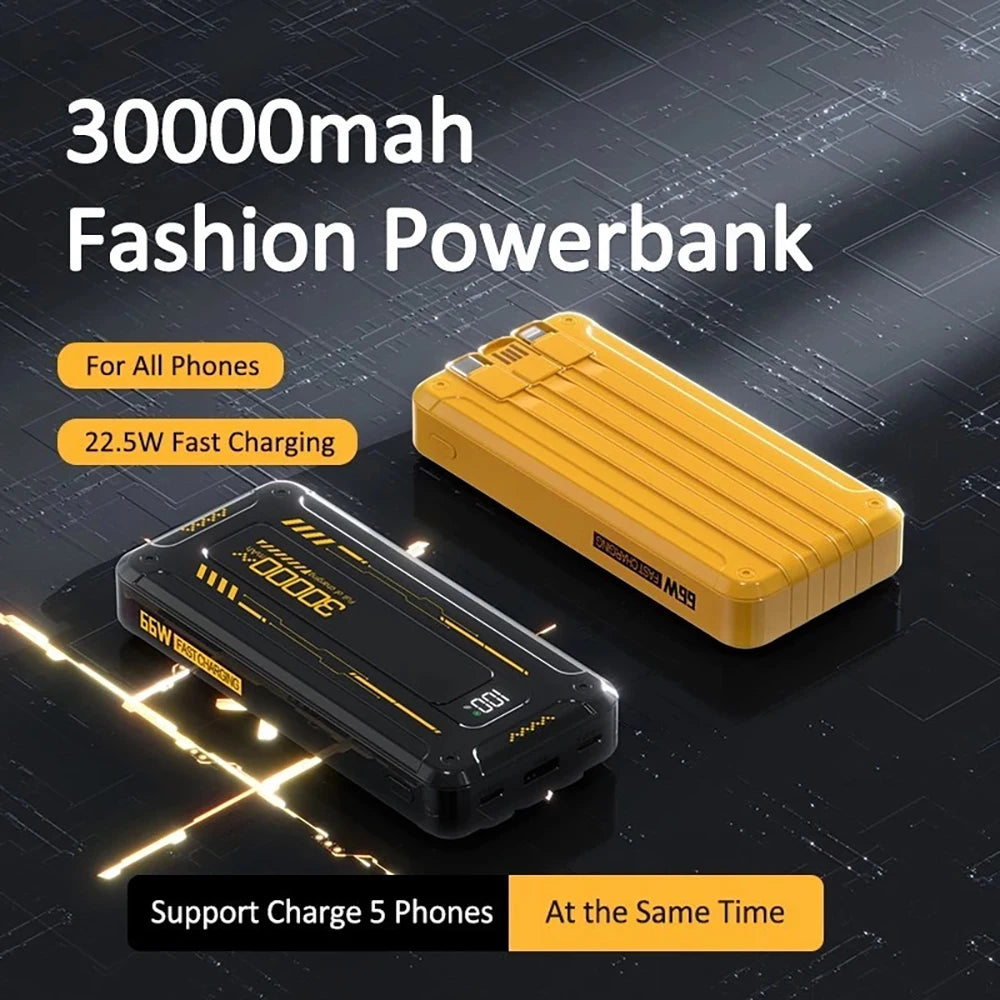Power Bank Batería Portátil 30000mah YISEN Carga rápida de 22.5w 3 cables incorporados con luz LED