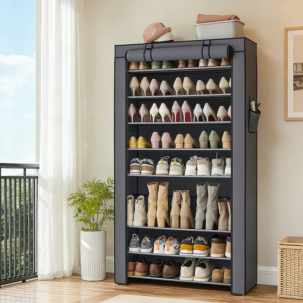 Estante de Zapatos de 9 Niveles Antipolvo, Zapatero con Gran Capacidad, Armario de Tela Ajustable para Hogar y Dormitorio